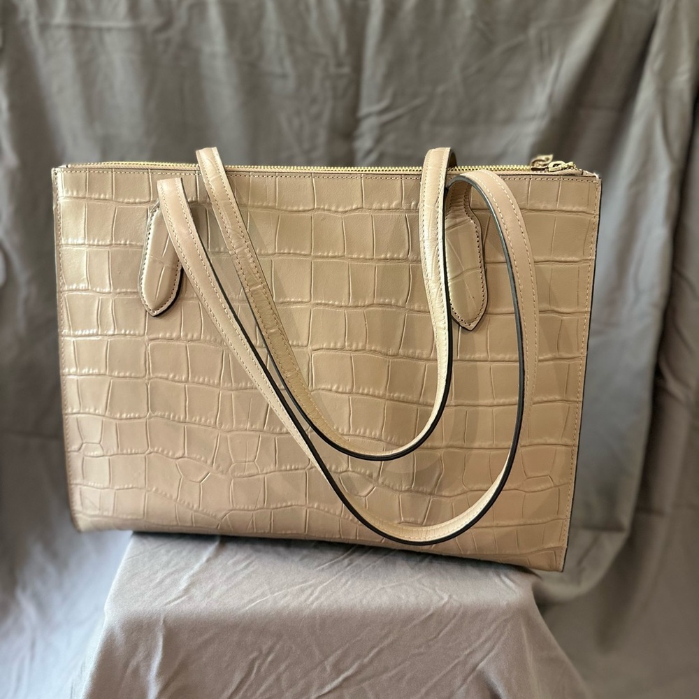 Coach Croc-Embossed Leather Bag in Beige - Picture 2 of 9